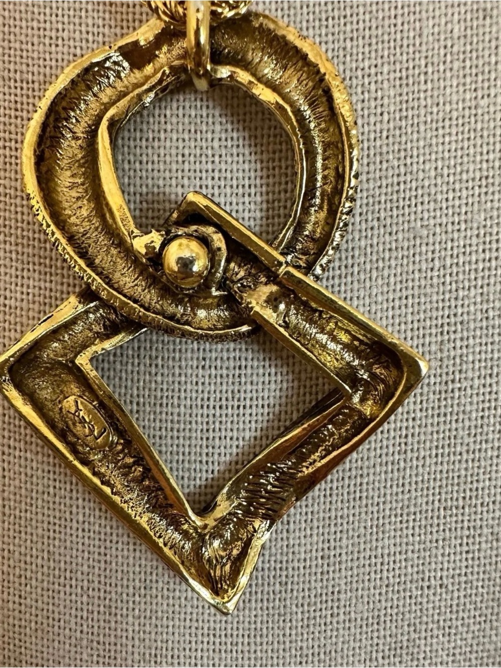 Vintage Yves Saint Laurent YSL Textured Geometric Pendant Necklace Gold Plated - Picture 6 of 7